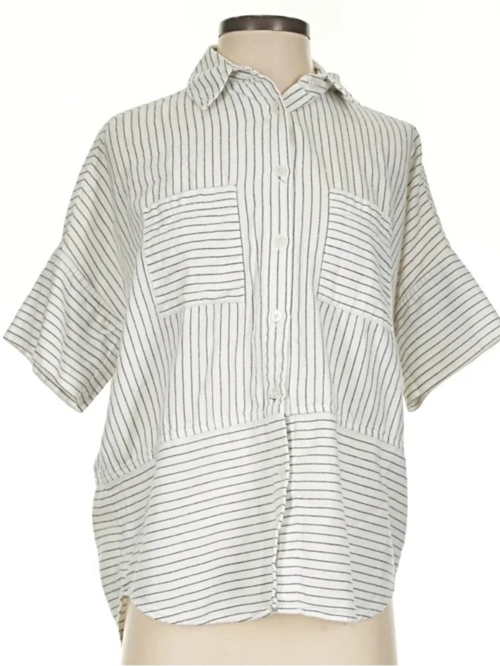 Madewell Sz M Short Sleeve Courier Shirt Soft Flannel Button Up High Low Hem